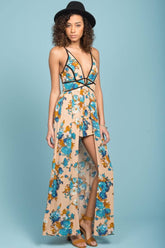 Tiana Floral Maxi Romper Mocha