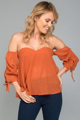 Lana Heart Shaped Off the Shoulder Top Rust