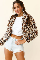 Ohio Faux Fur Leopard Print Jacket Beige