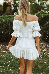 Josephina Off-Shoulder Lace-Up Front Crop Top White