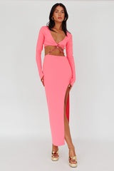 Sigournie Long Sleeve Chain Midi Dress Pink