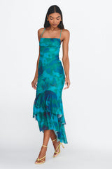Avalee Layered Hem Mesh Dress Green
