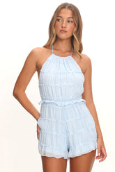 Hannita Smocked Halter Romper Blue