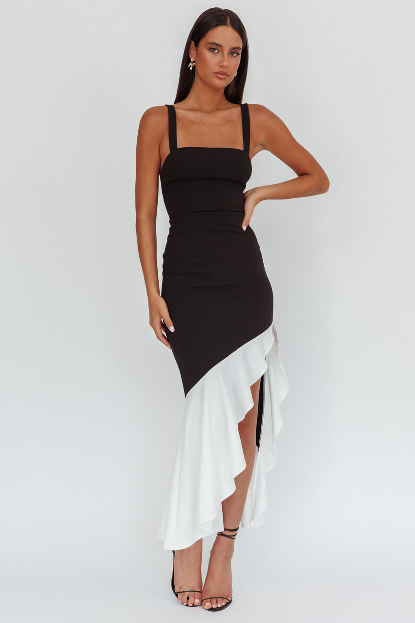amur asymmetric one shoulder dress Delighted Asymmetric Hem Maxi Dress Contrast Black – Rosellure