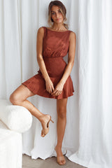 Antonine Elasticated Straps Shirred Waist Mini Dress Cinnamon