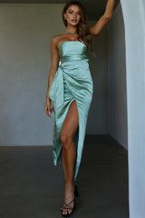 Gianna Strapless Waist Tie Midi Dress Pistachio
