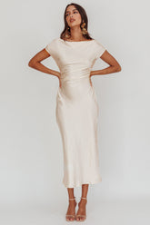 Loveland Cap Sleeve Cowl Back Midi Dress Oyster