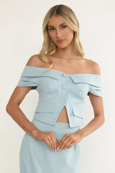Maelie Foldover Off-Shoulder Top Blue