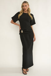 Briona Short Sleeve Buckle Maxi Dress Black