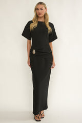 Briona Short Sleeve Buckle Maxi Dress Black