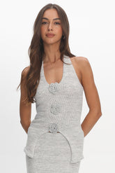 Duma Halterneck Knit Top Light Grey