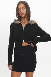 Odetta Ribbed Knit Mini Skirt Black