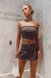 Hot Girl Summer Laced Back Crop Top Dark Grey