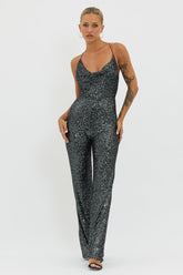 Midnight Kiss Sequin Jumpsuit Gunmetal