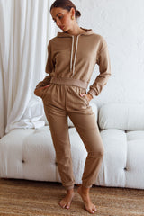 Glow Getter Elasticated Waist Embroidery Logo Jogger Pants Beige