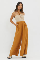 Maryn Wide Leg Halterneck Jumpsuit Mocha