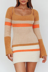 Count On It Fuzzy Knit Mini Dress Brown Multi