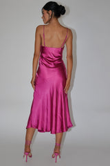 Downtown Cami Strap Front Split Midi Dress Fuchsia