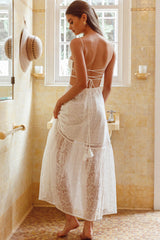 Zoya Tie-Up Back Lace Maxi Dress White
