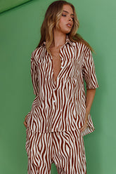 Just A Hunch Button Shirt Zebra Brown