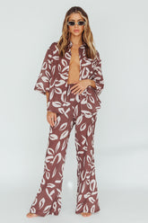 Just A Hunch Pants Leaf Print Chocolate