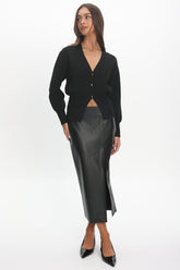 Sybil Faux Leather Midi Skirt Black
