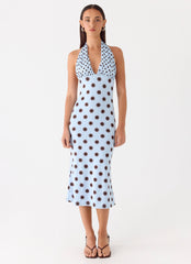 Awuku Midi Dress Blue Mocha Dot