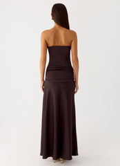 Darana Corset Satin Maxi Dress Chocolate