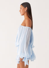 Eira Balloon Sleeve Mini Dress Blue