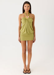 Marimae Halter Mini Dress Olive