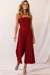 Chosen Strapless Wide Leg Jumpsuit Wine