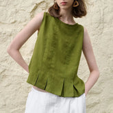 Pleated Hem Linen Top