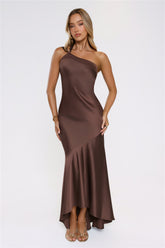 Velvetia One-Shoulder Maxi Dress Brown