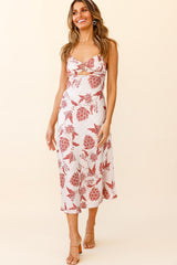 Melancholy Resin Buckle Midi Dress Botanic Print Beige