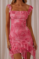 Floating On Clouds Ruffle Trim Mini Dress Pink