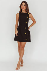 Opulent Button Front Mini Dress Black