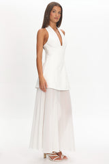 Opulent Halterneck Layered Maxi Dress White