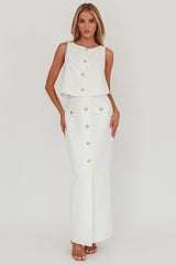 Bondi Sunset Faux Button Placket Maxi Skirt White