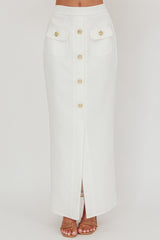 Bondi Sunset Faux Button Placket Maxi Skirt White