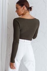 Dream Weaver Long Sleeve Twist Bust Crop Top Forest Green
