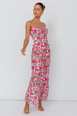 Solstice Noon Tied Bust Midi Dress Print Pink