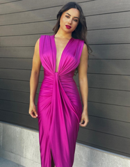 Draped Plunge Evening Dress