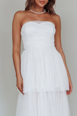 Haeven Tiered Strapless Maxi Dress White