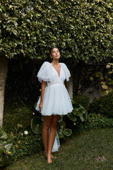 Star Power Tulle Train Mini Dress White