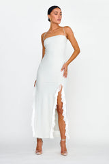 Rosilyn Split Ruffle Midi Dress Silver