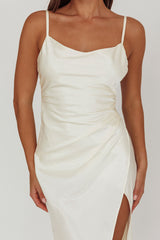 Hey Girl Long Satin Cowl Neck Dress Champagne