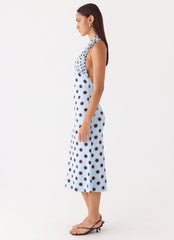Awuku Midi Dress Blue Mocha Dot