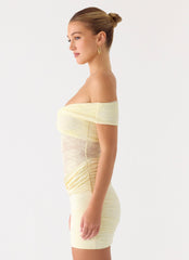 Either Way Off Shoulder Mini Dress Yellow